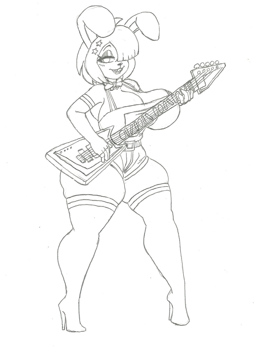 animatronic anthro bonnie_(cally3d) bonnie_(fnaf) boots clothed clothing eyewear female five_nights_at_freddy's footwear fredina's_nightclub guitar hi_res high_heels krocialblack lagomorph legwear leporid looking_at_viewer machine mammal musical_instrument open_mouth playing_guitar playing_music plucked_string_instrument rabbit robot scottgames shoes solo string_instrument thick_thighs thigh_boots thigh_highs video_games