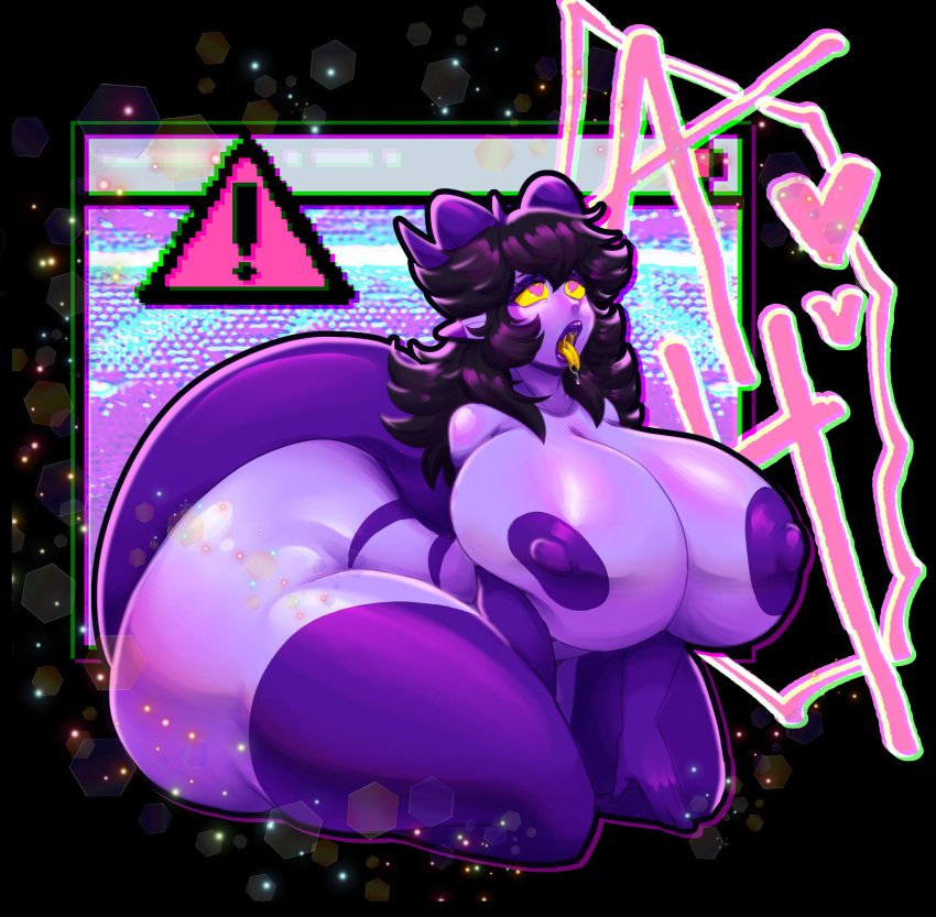 &lt;3 &lt;3_eyes ahegao anthro aspenofsimpcon big_breasts big_butt breasts butt demon demon_humanoid detailed_background female hair hi_res horn huge_breasts huge_butt humanoid long_hair looking_pleasured neth_(aspen) nipples purple_body purple_nipples solo thick_thighs tongue tongue_out wide_hips yellow_eyes