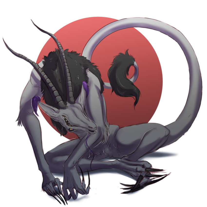1:1 ambiguous_gender claws digital_media_(artwork) faeseiren feral forked_tongue hi_res horn long_limbs long_tail monster simple_background solo tongue violadrin