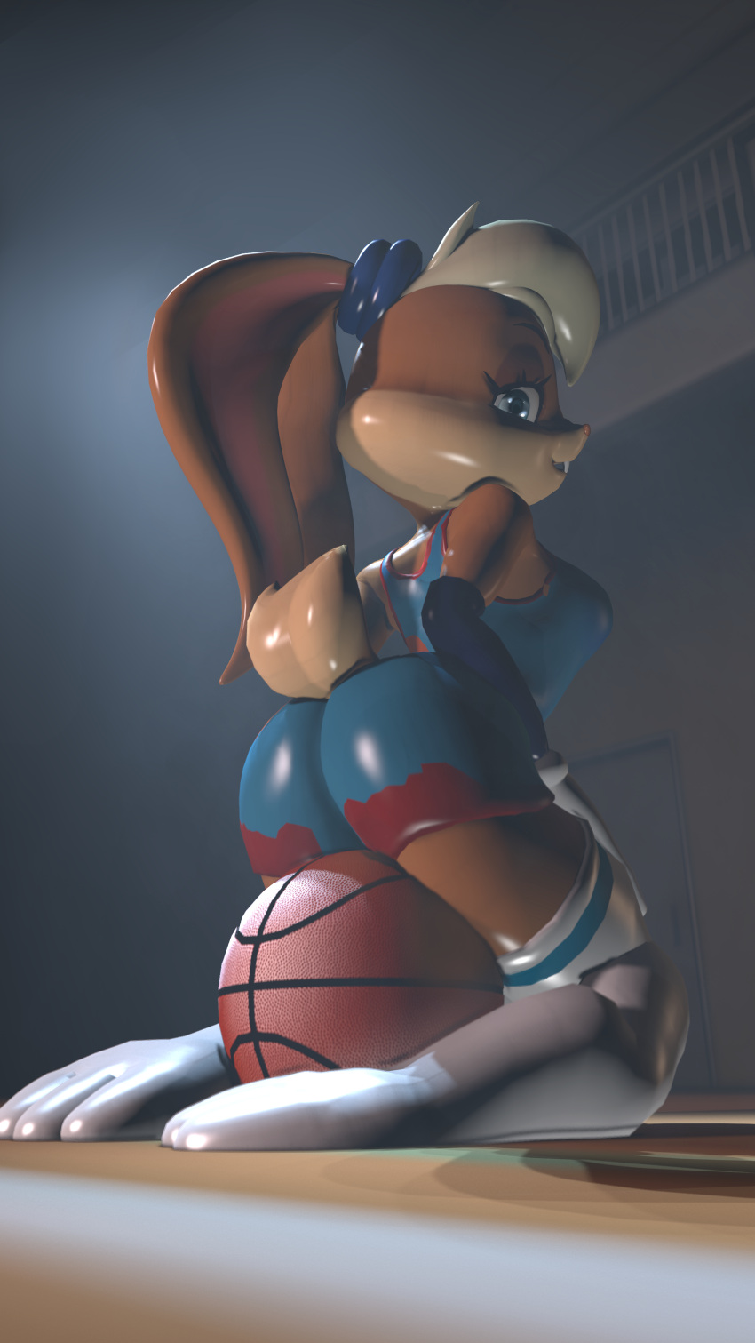 3d_(artwork) 4k 9:16 absurd_res anthro bottomwear clothing digital_media_(artwork) female hi_res hotpants lagomorph legwear leporid lola_bunny looney_tunes mammal rabbit shorts solo source_filmmaker space_jam stockings uniform warner_brothers