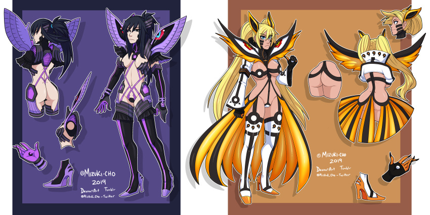 2girls absurdres black_eyes black_hair blonde_hair blue_eyes boots breasts capelet cosplay crossover facial_mark fingernails genderswap genderswap_(mtf) gloves high_collar high_heels highres kamui_(kill_la_kill) kill_la_kill kiryuuin_satsuki kiryuuin_satsuki_(cosplay) large_breasts life_fiber living_clothes long_fingernails long_hair looking_at_viewer matoi_ryuuko matoi_ryuuko_(cosplay) medium_breasts microskirt midriff mizuki-cho multicolored_hair multiple_girls naruko_(naruto) naruto naruto_(series) navel pleated_skirt ponytail revealing_clothes school_uniform senketsu serafuku sexy_no_jutsu skirt smile spiked_hair stomach streaked_hair suspenders thigh_boots thighhighs thighs twintails uchiha_sasuke underboob uzumaki_naruto very_long_fingernails whisker_markings