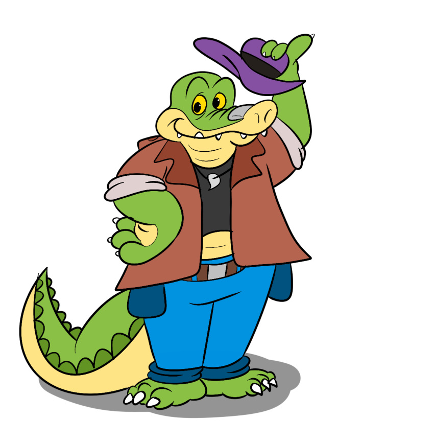 2021 3_fingers 3_toes alligator alligatorid alpha_channel anthro biped bottomwear brok_(character) brok_the_investigator clothed clothing crocodilian feet fingers green_body hat headgear headwear hi_res jolly_the_lizard jollyville male pants reptile scalie shirt simple_background solo toes topwear transparent_background video_games