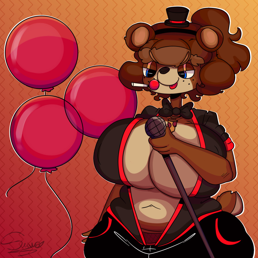animal_humanoid animatronic anthro balloon belly big_breasts black_clothing bow_tie breast_squish breasts brown_body candy clothed clothing dessert digital_media_(artwork) erect_nipples female feral five_nights_at_freddy's five_nights_at_freddy's_2 food freddy_(fnaf) fur hair half_naked hat headgear headwear hi_res huge_breasts humanoid inflatable lollipop lollipop_in_mouth long_hair machine mammal mammal_humanoid microphone navel nipples panties partially_clothed pizza plush_freddy_(fnaf) red_clothing robot scottgames silly_face simple_background solo squish suwo_director_(artist) suwodirector tongue tongue_out toy_freddy_(fnaf) underwear ursid ursid_humanoid video_games