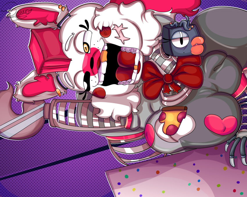 &lt;3 2_heads animal_humanoid animatronic anthro arctic_fox big_butt bimbo_lip black_eyes black_nose bow_tie breasts butt canid canine chubby_female claws clothed clothing dark_eyes digital_media_(artwork) duo ear_piercing ear_ring endo02_(fnaf) eyebrows eyelashes female feral five_nights_at_freddy's five_nights_at_freddy's_2 five_nights_at_freddy's_special_delivery fnaf_vr_help_wanted food fox foxy_(fnaf) fur furniture hair hi_res hook huge_butt humanoid intersex intersex/female latex_legwear lips long_head machine mammal mangle_(fnaf) metal metallic_body multi_head nipples open_mouth piercing pirate pizza pizza_slice punk_hair ring_piercing robot robot_arm robot_joints scar scottgames simple_background small_breasts suwo_director_(artist) suwodirector table teeth tongue video_games white_body white_ears white_fur wire yellow_eyes