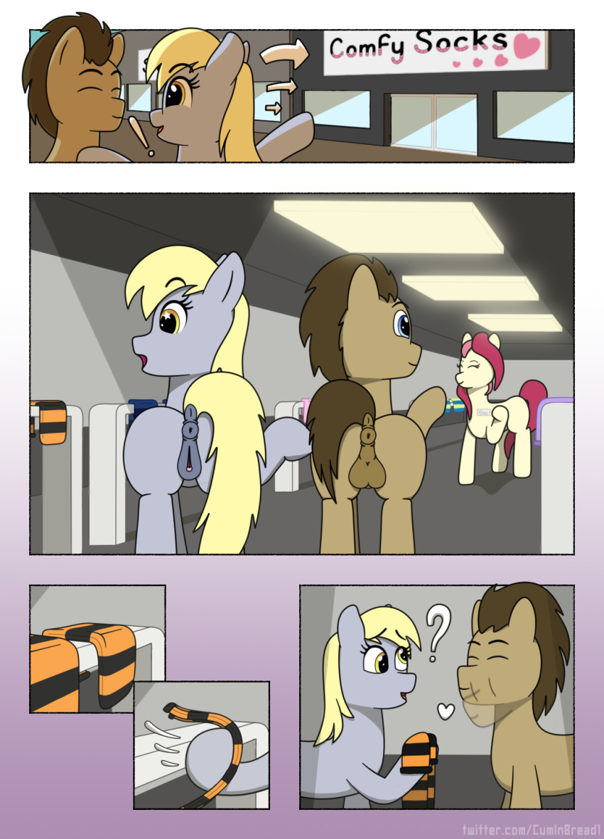 anus background_character balls clothing comic comic_panel cuminbread derpy_hooves_(mlp) detailed_background doctor_whooves_(mlp) equid equine excited eyes_closed female footwear friendship_is_magic full genitals group hasbro hi_res horse male mammal my_little_pony nude open_mouth pony pussy raised_tail romantic romantic_couple shaded sky socks touching_thigh trio