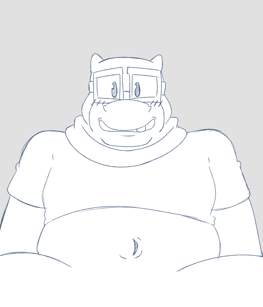 absurd_res anthro belly big_belly blush bottomless clothed clothing common_hippopotamus crop_top eyewear goggles hi_res hippopotamid imminent_sex male mammal midriff mrjosh47 murray_hippopotamus navel overweight overweight_anthro overweight_male scarf shirt sly_cooper_(series) smile solo sony_corporation sony_interactive_entertainment sucker_punch_productions teeth thief topwear video_games