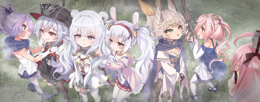 6+girls absurdres azur_lane commentary_request hanging highres javelin_(azur_lane) juno_(azur_lane) kitakaze_(azur_lane) laffey_(azur_lane) le_malin_(azur_lane) multiple_girls noose pink_hair pp_bj purple_hair red_eyes rope saratoga_(azur_lane) white_hair zeppy_(azur_lane)