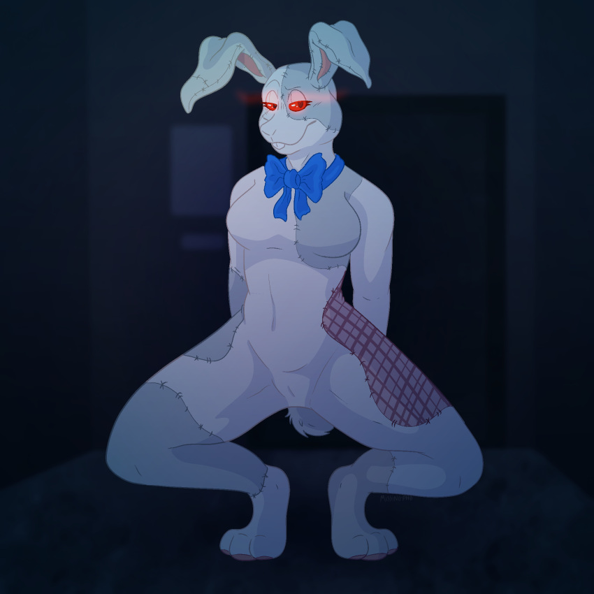 anthro bow_accessory clothing costume female five_nights_at_freddy's five_nights_at_freddy's:_security_breach glowing glowing_eyes hi_res lagomorph leporid mammal missingphd pinup pose rabbit red_eyes scottgames solo vanny vanny_(fnaf) video_games
