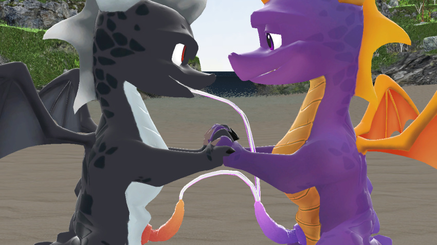 activision beach bodily_fluids cum cum_draining cum_in_mouth cum_in_penis cum_inside cum_transfer dark_body dark_spyro dragon draining drakeledragon duo erection face_to_face feral genital_fluids genitals happy happy_sex magic male male/male orange_body penis purple_body purple_penis red_penis seaside sex spyro spyro_the_dragon video_games wings