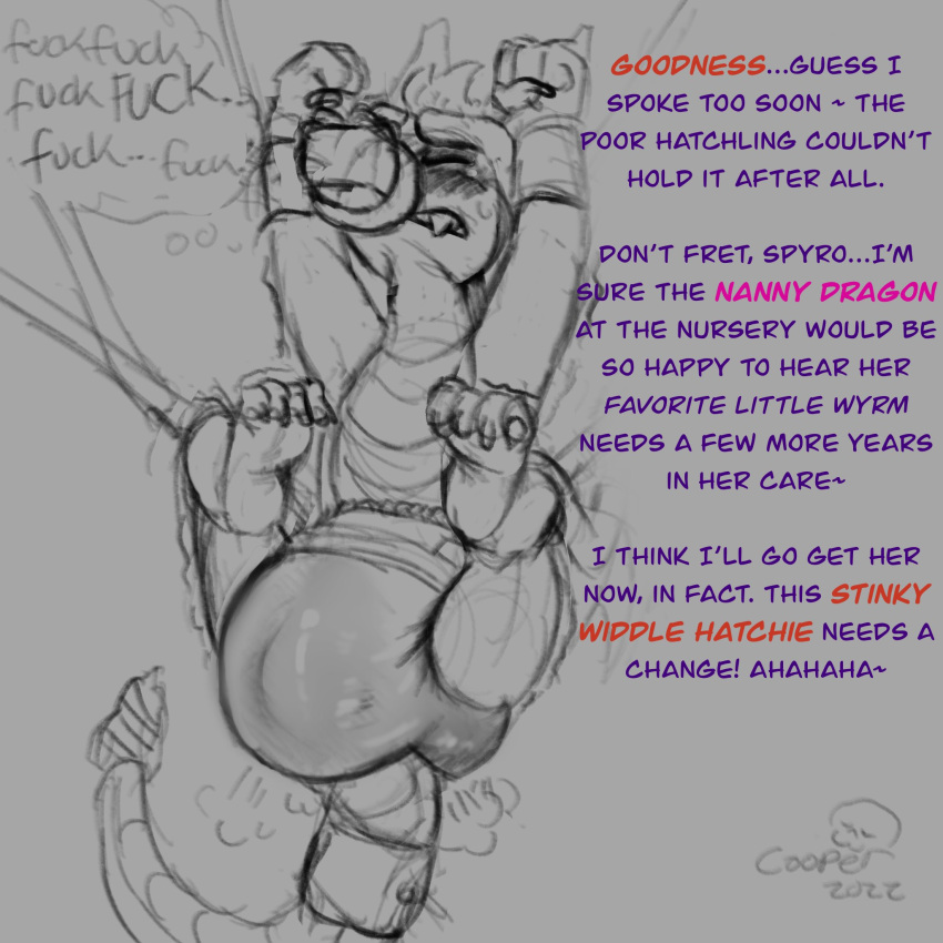 activision anthro bdsm blush bondage bound claws dialogue diaper diaper_fetish digital_media_(artwork) dinopalcooper dragon english_text feces full_diaper hi_res male messing messing_diaper messy_diaper pooping restraints rope rope_bondage scalie scat simple_background soiled_diaper soiling soiling_diaper solo spyro spyro_the_dragon submissive text video_games western_dragon wings