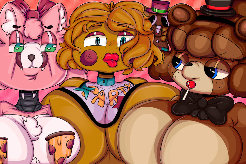 android angry animal_humanoid animatronic anthro avian avian_humanoid aviary_(species) beak beakless bib big_breasts bimbo_(bakery) bimbo_anthro bimbo_bear bimbo_lip bimbofication bird bird_humanoid blonde_hair blue_eyes bow_tie breast_size_difference breast_squish breasts brown_body brown_fur brown_hair candy cat_humanoid chica_(fnaf) chicken clothing covering covering_breasts derp_eyes dessert digital_media_(artwork) exposed_breasts felid felid_humanoid feline feline_humanoid female feral five_nights_at_freddy's five_nights_at_freddy's_2 food food_creature freddy_(fnaf) fur galliform gallus_(genus) green_eyes group group_photo group_picture hair half_naked hat headgear headwear hi_res huge_breasts humanoid intersex intersex/female jewelry kitty_fazcat lips living_candy lollipop machine male mammal mammal_humanoid metal metal_parts mouth_closed multicolored_body multicolored_fur necklace nude phasianid pink_body pink_fur pink_hair pizza pizza_slice plus_chica_(fnaf) plus_freddy_(fnafplus) robot robot_humanoid scottgames sexy_eyes silly_face simple_background size_difference smaller_male squish sucked suwo_director_(artist) suwodirector the_return_to_freddy's toy_chica_(fnaf) toy_freddy_(fnaf) trio ursid ursid_humanoid video_games what white_body white_fur wire yellow_body yellow_fur