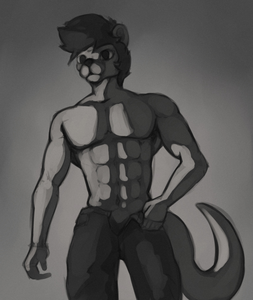 anthro gigachad hi_res keith lutrine male mammal marsminer monochrome muscular mustelid solo