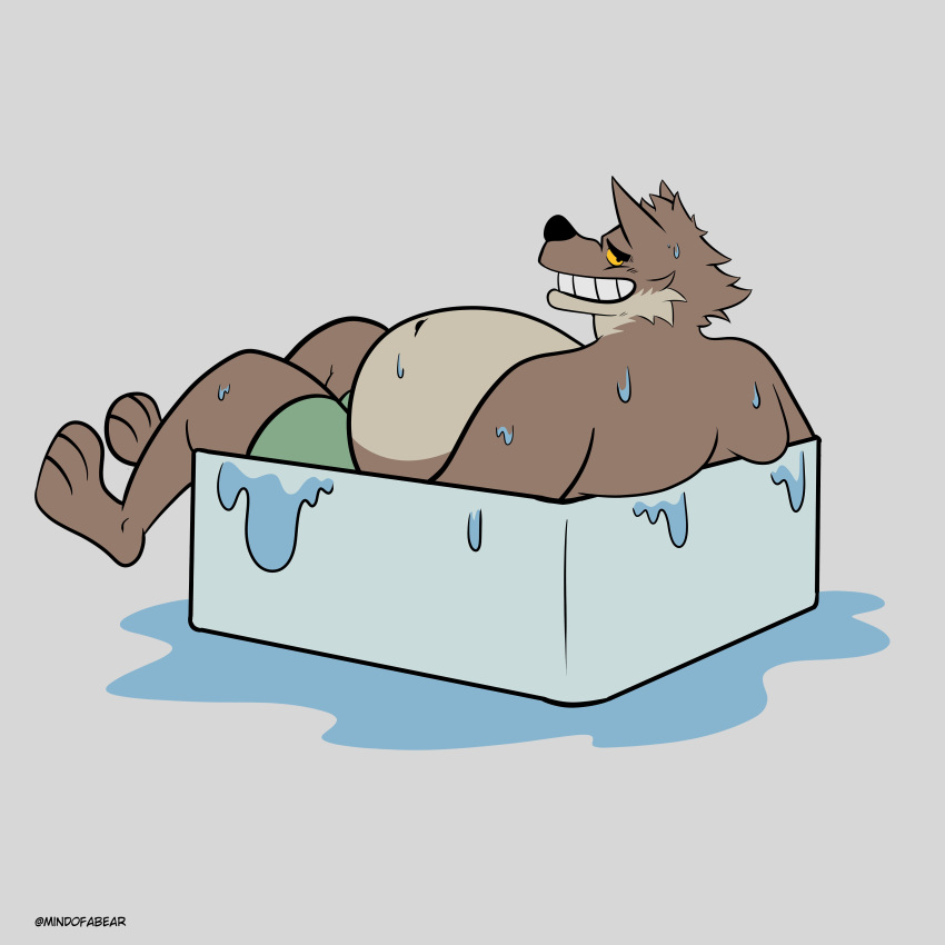 absurd_res anthro bathtub belly big_belly canid canine canis dreamworks fattytober hi_res male mammal mindof mr._wolf_(the_bad_guys) overweight overweight_male the_bad_guys tight_fit water weight_gain wolf