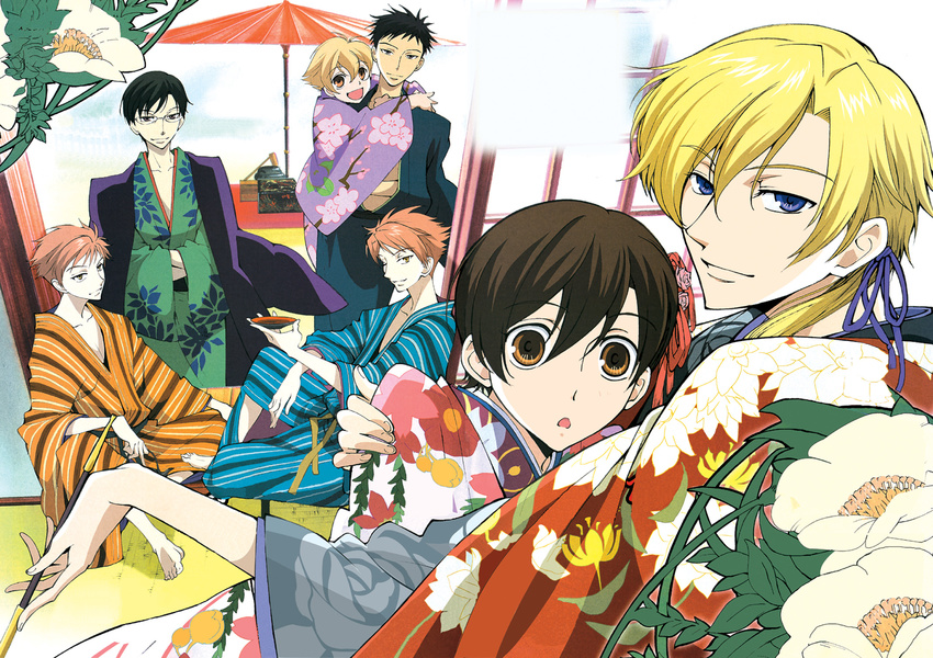 fujioka_haruhi haninozuka_mitsukuni hitachiin_hikaru hitachiin_kaoru morinozuka_takashi ootori_kyouya ouran_high_school_host_club suou_tamaki