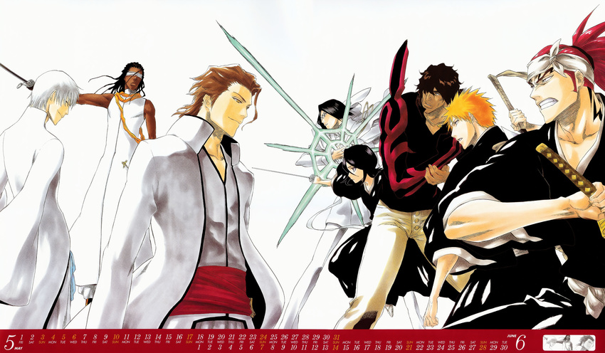 abarai_renji aizen_sousuke bleach calendar ichimaru_gin kaname_tousen kuchiki_rukia kurosaki_ichigo tite_kubo uryuu_ishida watercolor yasutora_sado