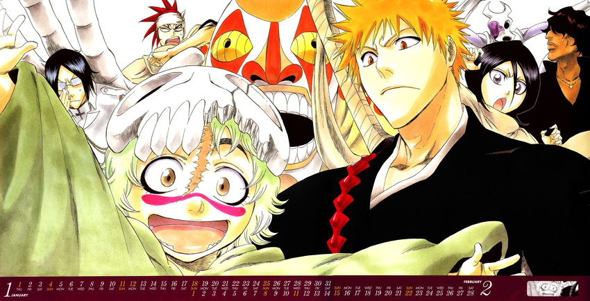 abarai_renji bleach calendar kuchiki_rukia kurosaki_ichigo neliel_tu_oderschvank tite_kubo uryuu_ishida watercolor yasutora_sado