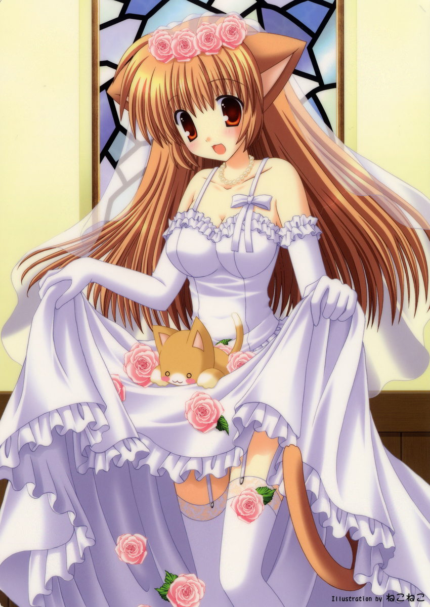 animal_ears cleavage garter_belt neko nekomimi nekoneko skirt_lift stockings tail thigh-highs wedding_dress