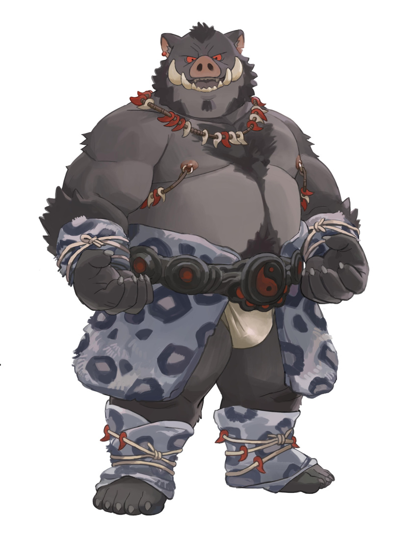 2022 absurd_res anthro black_body bulge clothing hi_res humanoid_hands huynhduyad14 kemono male mammal nipple_piercing nipples overweight overweight_male piercing simple_background solo suid suina sus_(pig) underwear wild_boar