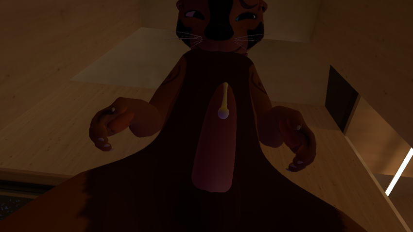 anthro awtter bodily_fluids brown_body cinnamon_(disambiguation) cinnamonoc claws cum cum_drip dripping genital_fluids humanoid inside looking_at_viewer looking_down lutrine male mammal mustelid paws smug_face solo upper_body