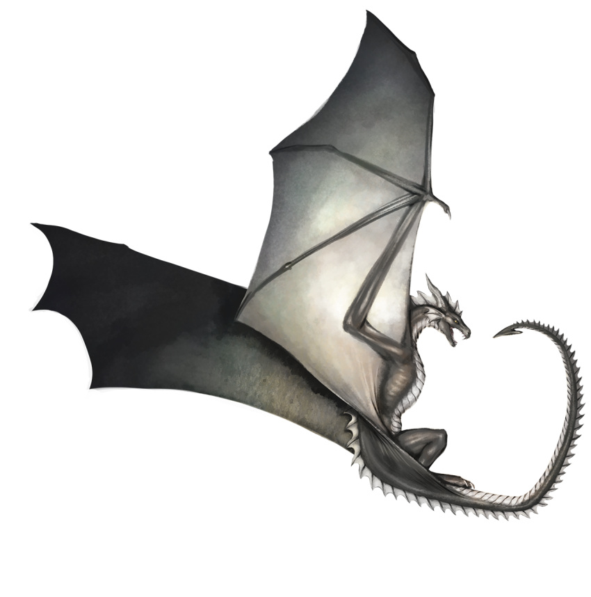 alpha_channel ambiguous_gender black_body black_wings dragon ear_frill fangs feral frill_(anatomy) full-length_portrait grey_horn grey_wings hi_res horn khyaber membrane_(anatomy) membranous_wings open_mouth portrait scalie side_view simple_background solo spade_tail transparent_background unsigned white_body white_frill white_wings wings