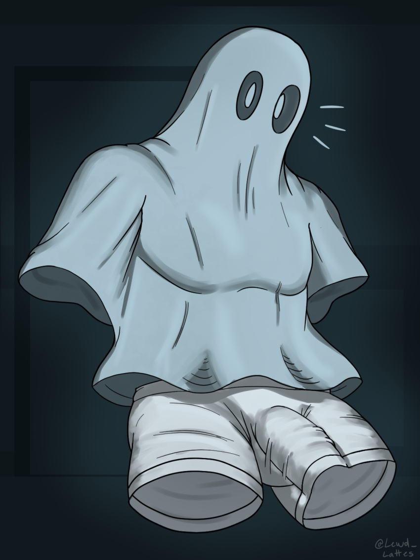 bed_sheet bedding blanket bulge clothing erection ghost hi_res invisible invisible_penis lewd_latte male solo spirit surprise surprised_expression underwear