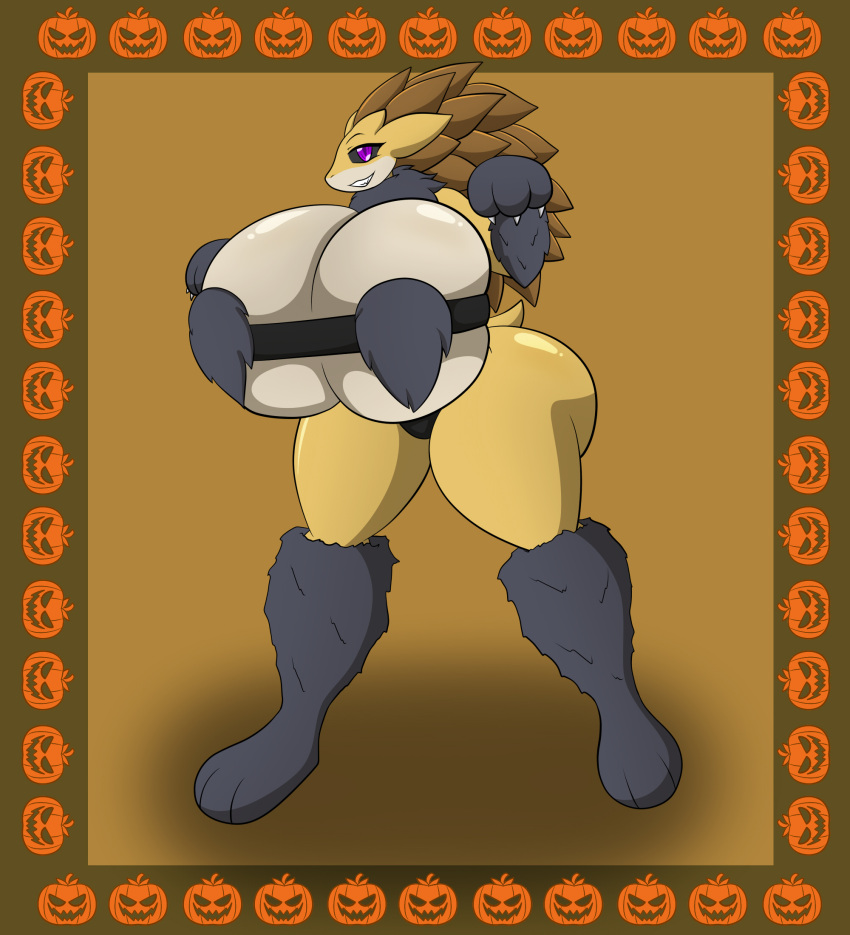 anthro big_breasts big_butt breasts butt female generation_1_pokemon granite_(ultrazeta120) halloween hi_res holidays huge_breasts hyper hyper_breasts nintendo pokemon pokemon_(species) sandslash solo ultrazeta120 video_games werewolf_costume