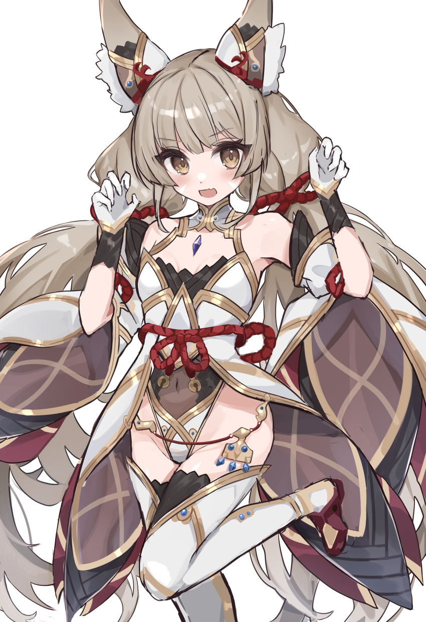 absurdres animal_ears bangs blunt_bangs breasts cat_ears chest_jewel cleavage detached_sleeves etoria facial_mark gloves grey_hair highleg highleg_leotard highres leotard long_hair low_twintails nia_(blade)_(xenoblade) nia_(xenoblade) small_breasts thighhighs twintails very_long_hair white_gloves xenoblade_chronicles_(series) xenoblade_chronicles_2 yellow_eyes