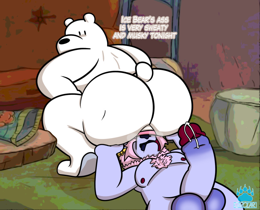 balls big_balls big_butt big_penis bodily_fluids butt cartoon_network cum dirty_talk duo floor_sex fur furniture genital_fluids genitals grolarbearsins hair hi_res huge_penis hybrid hyper hyper_genitalia hyper_penis ice_bear leaking_cum male male/male mammal musk_clouds penis pink_hair polar_bear purple_body purple_fur sniffing sniffing_anus tan_body tan_fur tongue ursid ursine we_bare_bears