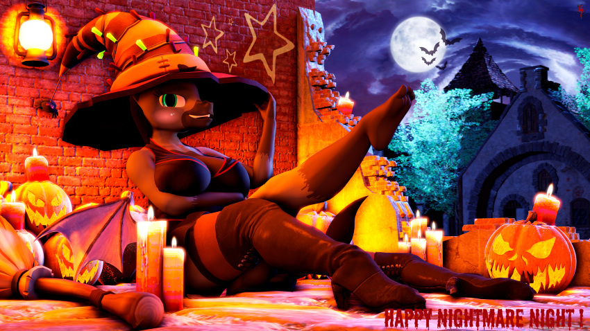 3d_(artwork) absurd_res anthro asinus broom cleaning_tool clothing costume digital_media_(artwork) donkey equid equine feet foot_fetish footwear halloween halloween_costume halloween_decoration hat headgear headwear hi_res holidays jack-o'-lantern magic_user mammal merryl_equeen nightmare_night_(mlp) safe_(disambiguation) source_filmmaker trick_or_treat witch witch_hat