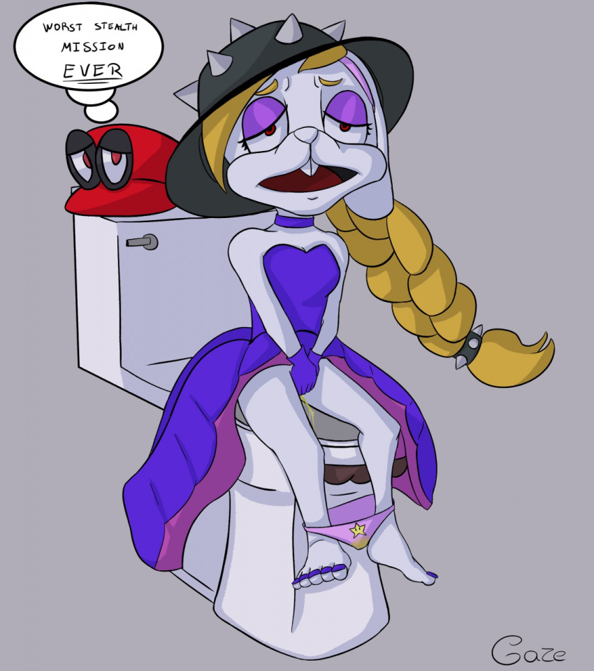 anthro broodal cappy_(mario) clothed clothing desperation dress duo feet female hariet_(mario) hi_res humiliation implied_scat lagomorph leporid living_toilet male male/female mammal mario_bros nintendo panties panties_down partially_clothed pee_stains peeing peeing_on_another pink_clothing pink_panties pink_underwear rabbit relieved sat_on short_stack stained_panties super_mario_odyssey thehiddengaze toilet toilet_bowl toilet_slave toilet_use transformation underwear underwear_down video_games