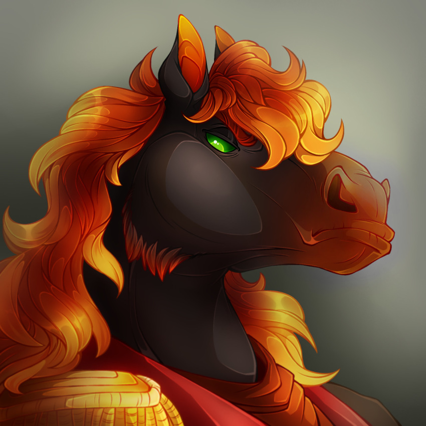 2022 ambiguous_gender anthro clothed clothing digital_media_(artwork) equid equine facial_hair frown green_eyes hair hi_res horse looking_at_viewer lucius_iii_(wasen) mammal multicolored_hair no_pupils servalart sideburns simple_background solo two_tone_hair