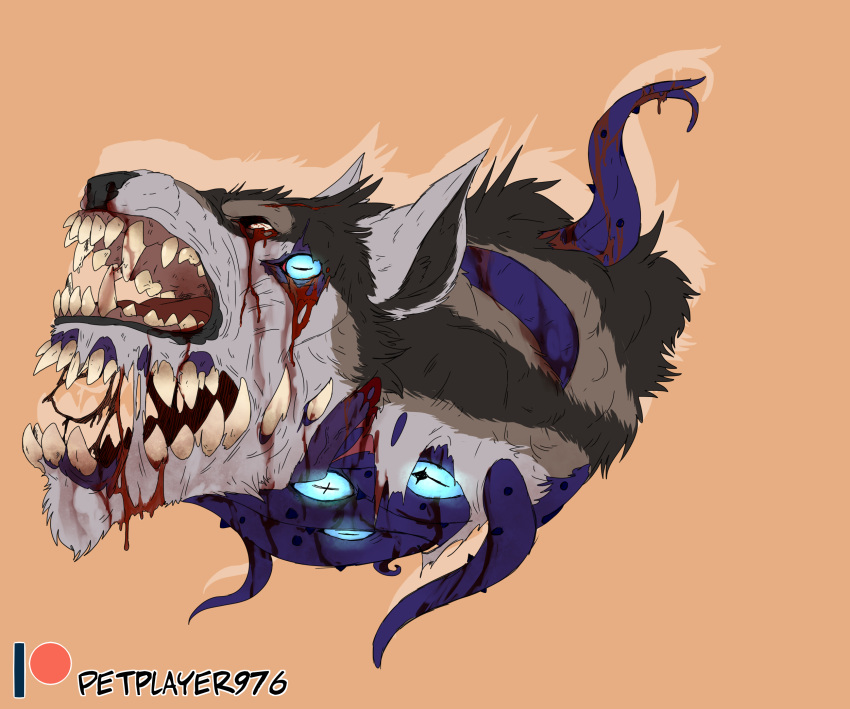 canid canine demon eldritch_abomination hi_res male mammal multi_eye multi_mouth petplayer976 rakan solo tentacles were werecanid werecanine werewolf