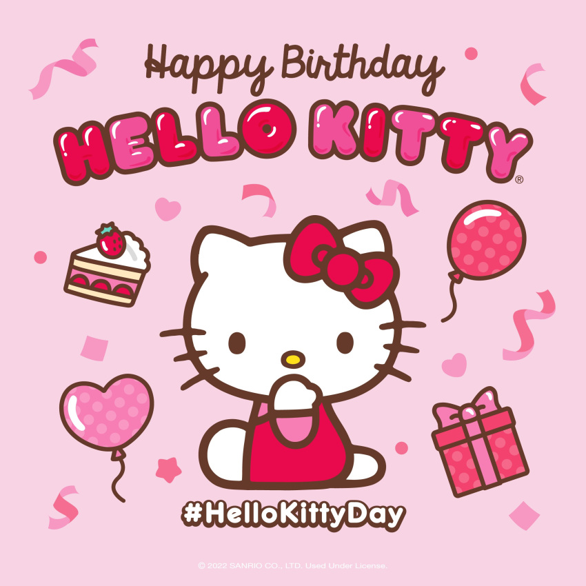 &lt;3 2022 absurd_res anthro balloon barefoot big_head big_text birthday black_eyes clothing dessert domestic_cat ear_bow english_text feet felid feline felis female food fruit gift glistening glistening_balloon glistening_text hand_on_face hashtag heart_balloon hello_kitty_(character) hello_kitty_(series) hi_res inflatable looking_aside looking_at_viewer mammal mouthless o_o official_art on_ground overalls pink_background pink_clothing pink_shirt pink_topwear plant portrait pose raised_arm red_bow red_ear_bow red_overalls round_eyes round_head round_nose sanrio scut_tail shirt short_tail simple_background simple_eyes sitting small_tail solo strawberry text toony topwear unknown_artist whiskers white_body white_ears white_tail wide_eyed yellow_nose