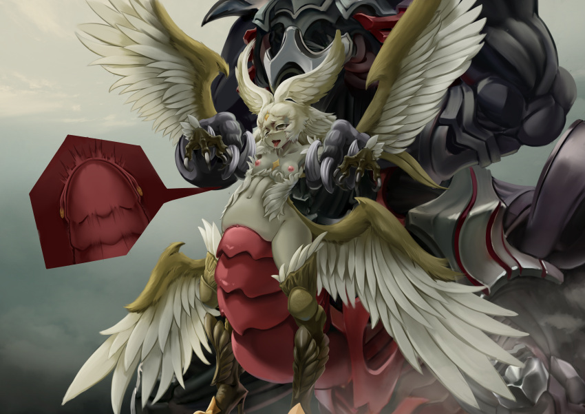 4_wings abdominal_bulge absurd_res anthro avian big_penis breasts cervical_penetration claws digital_media_(artwork) duo erection feathers female final_fantasy final_fantasy_xiv forced garuda genitals hi_res huge_penetration huge_penis internal knot machine male male/female multi_wing nekoforest nude penetration penile penile_penetration penis pussy ridiculous_fit robot simple_background small_breasts square_enix ultima_weapon vaginal vaginal_penetration video_games wings