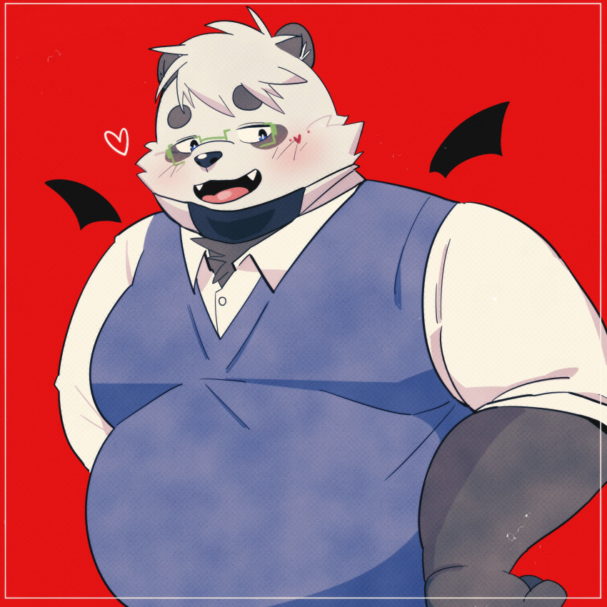 2022 absurd_res anthro belly big_belly black_body black_nose blush clothing eyewear giant_panda glasses hi_res kemono male mammal overweight overweight_male saheul_s sasayama_akira shirt solo sweater sweater_vest topwear ursid vest virtual_youtuber white_body