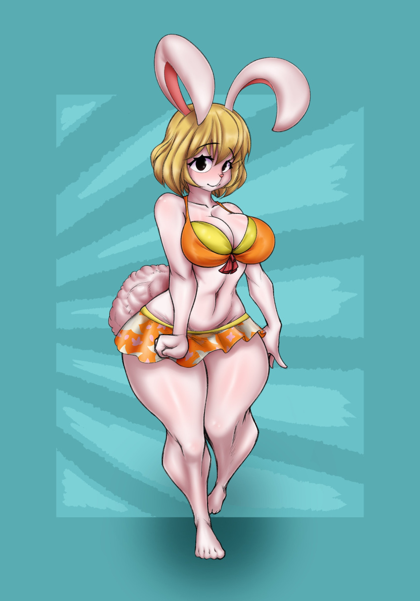 absurd_res anthro ather_os big_breasts blonde_hair bottomwear breasts carrot_(one_piece) cleavage clothed clothing cotton_tail female fluffy fluffy_tail hair hi_res lagomorph leporid long_ears looking_at_viewer mammal midriff minkmen_(one_piece) one_piece rabbit skirt solo thick_thighs wide_hips