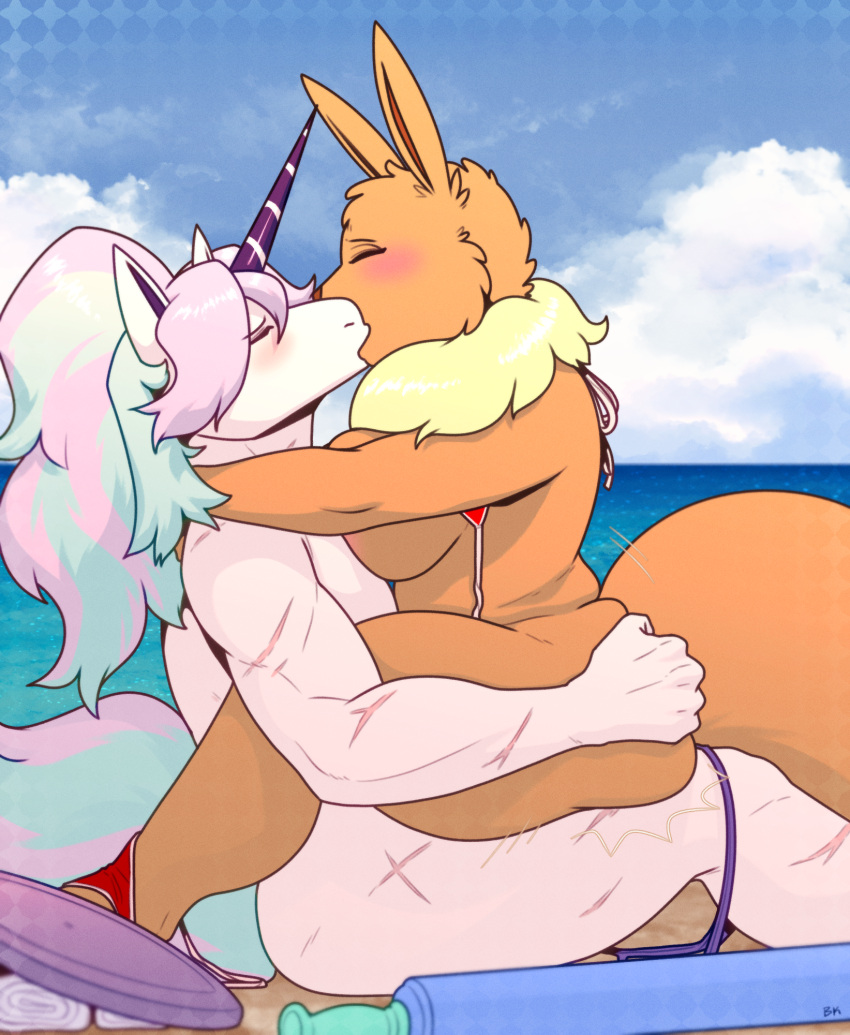 2022 ambiguous_penetration anthro anthrofied beach big_breasts blush brahkest breasts butt butt_grab clothing cowgirl_position digital_media_(artwork) duo eevee equid equine eyes_closed female frisbee from_front_position fur galarian_form galarian_rapidash generation_1_pokemon hand_on_butt hi_res horn jezebel_(crane) kiss_on_lips kissing male male/female mammal nintendo nude on_bottom on_lap on_top penetration pokemon pokemon_(species) pool_toy rapidash regional_form_(pokemon) sand scar seaside sex swimwear video_games water