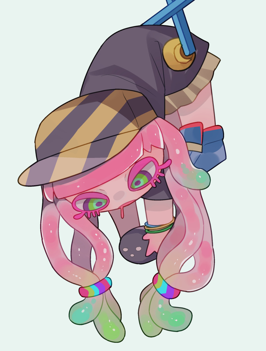 1girl absurdres bracelet clownfish colored_eyelashes green_eyes green_hair harmony's_clownfish_(splatoon) harmony_(splatoon) hat highres iguana1525881 jewelry multicolored_eyes multicolored_hair nintendo_ultra_hand pink_hair purple_eyes shirt skirt splatoon_(series) splatoon_1 splatoon_3 tentacle_hair two-tone_hair yellow_skirt