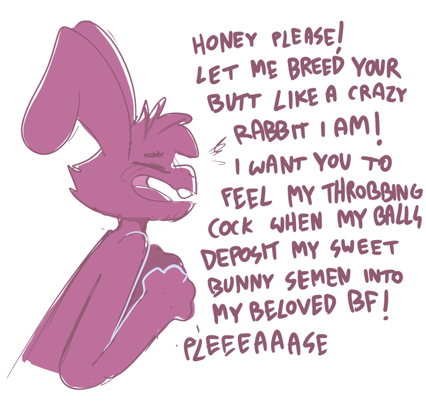 absurd_res anthro bodily_fluids cheek_tuft crying dialogue english_text eyes_closed facial_tuft fur hi_res humor lagomorph leporid male mammal meme open_mouth pink_body pink_fur rabbit simple_background solo tears text the_xing1 tuft white_background