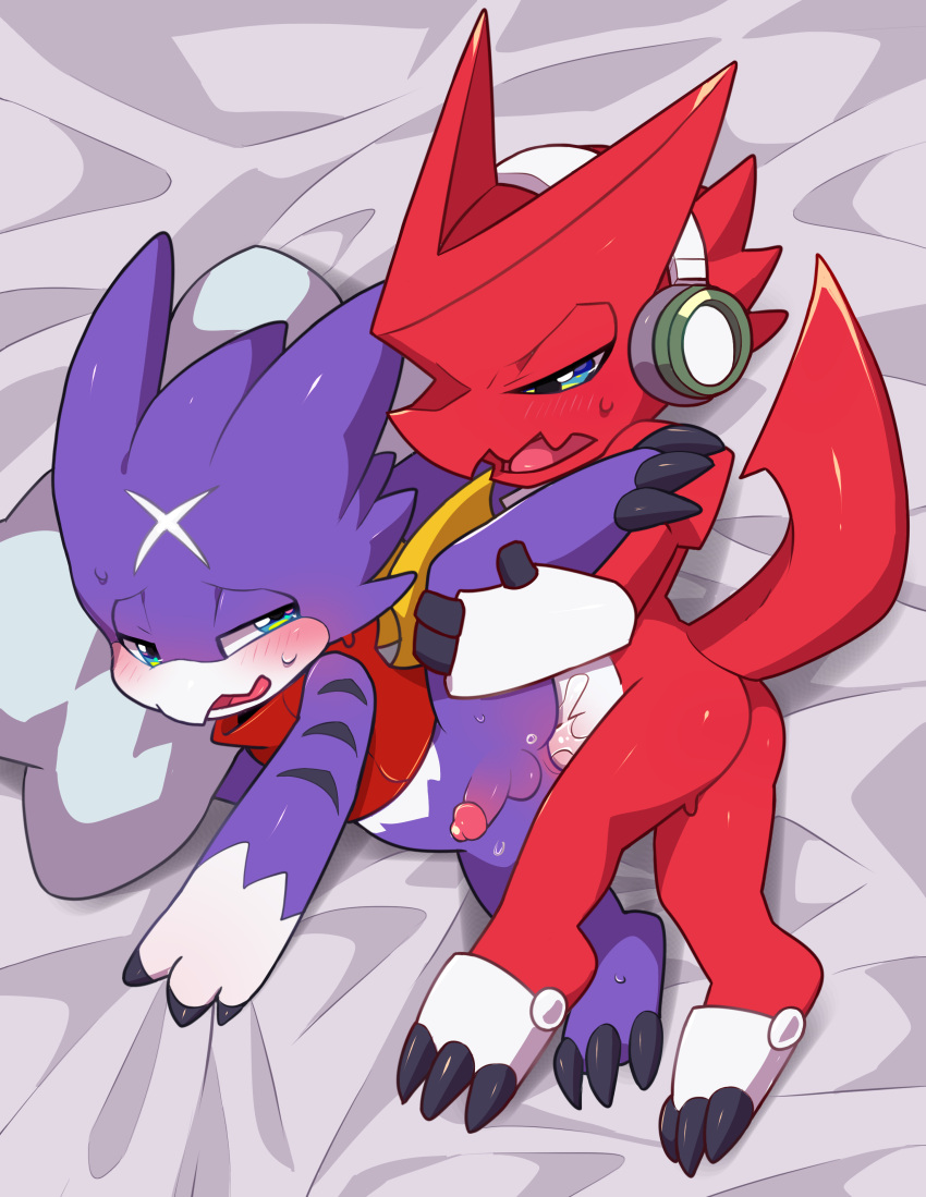 absurd_res anthro bandai_namco blue_eyes digimon digimon_(species) digimon_xros_wars dragon duo gumdramon hentaib hi_res male male/male male_penetrated penetration purple_body red_body sex shoutmon