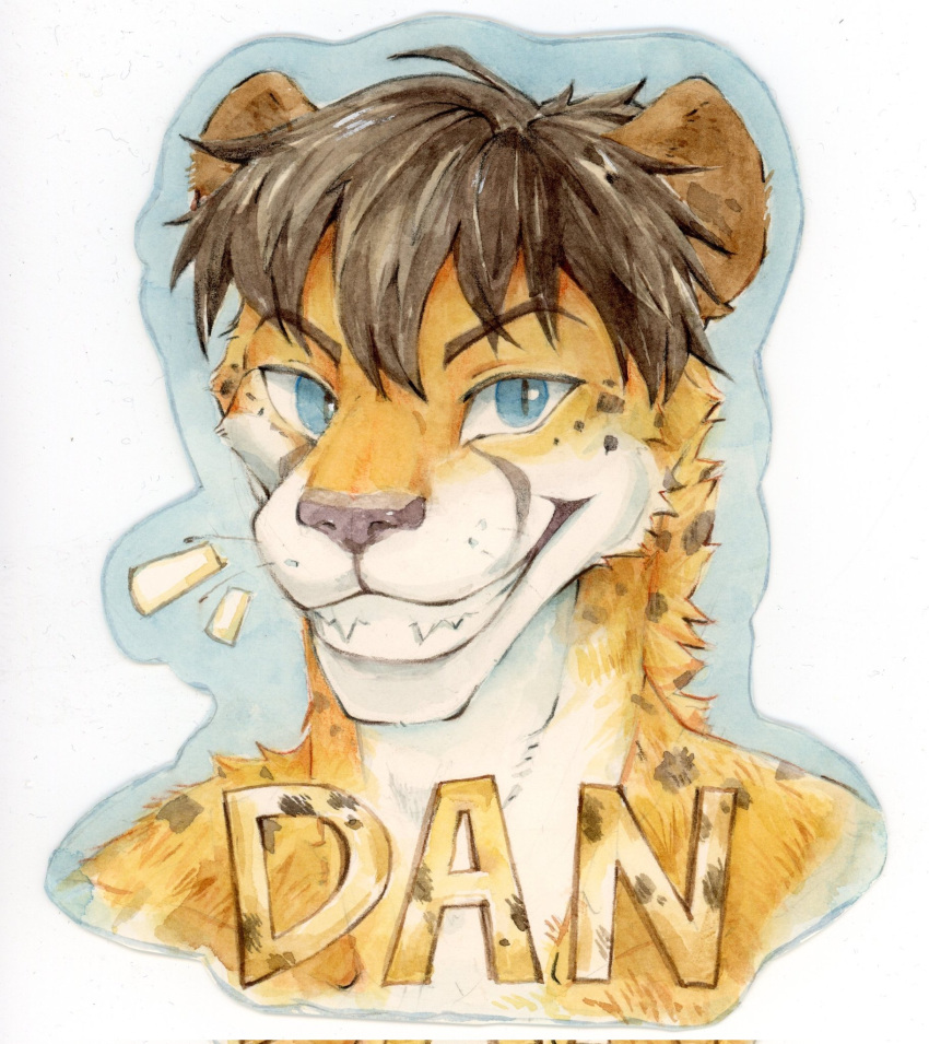 akatan_art anthro blue_eyes brown_hair bust_portrait cheek_tuft cheetah facial_tuft felid feline front_view fur glistening glistening_eyes grin hair hi_res looking_at_viewer male mammal neck_tuft nude orange_body orange_fur portrait pupils short_hair simple_background slit_pupils smile solo spots spotted_body spotted_fur tuft unsigned white_body white_fur