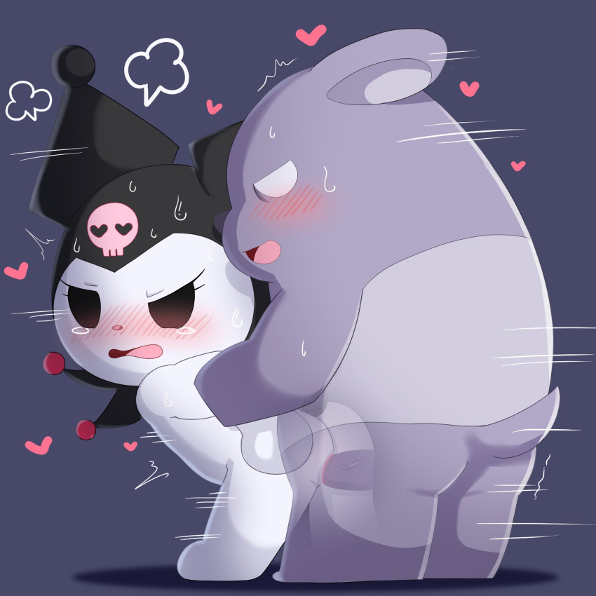 &lt;3 0227 angry anthro arm_pull baku_(sanrio) blush bodily_fluids duo from_behind_position genitals hi_res kuromi lagomorph leporid mammal onegai_my_melody penetration penile penile_penetration penis penis_in_pussy prison_guard_position purple_body pussy rabbit sanrio sex simple_background sweat tapir tears thrusting translucent translucent_body vaginal vaginal_penetration white_body