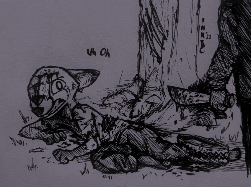 2022 anthro bear_trap blood bodily_fluids canid canine clothed clothing disney duo fox hi_res holding_knife holding_object inktober inktober_2022 knife mammal monochrome nick_wilde plant red_fox tears theblueberrycarrots traditional_media_(artwork) trap_(contrivance) tree wounded zootopia