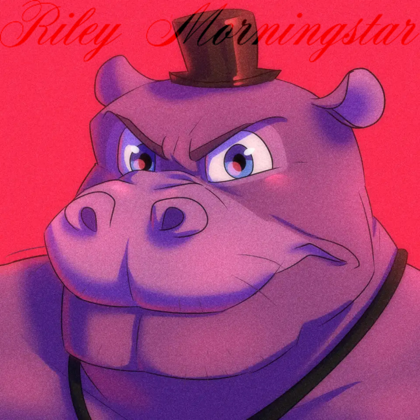 anthro clothing common_hippopotamus five_nights_at_freddy's freddy_fazbear's_pizzeria_simulator hat headgear headwear hippopotamid icon jewelry male mammal mature_male mr_hippo_(fnaf) necklace pizzeria_simulator purple_body purple_skin red_lighting riley_morningstar scottgames shaded simple_background simple_shading solo top_hat video_games