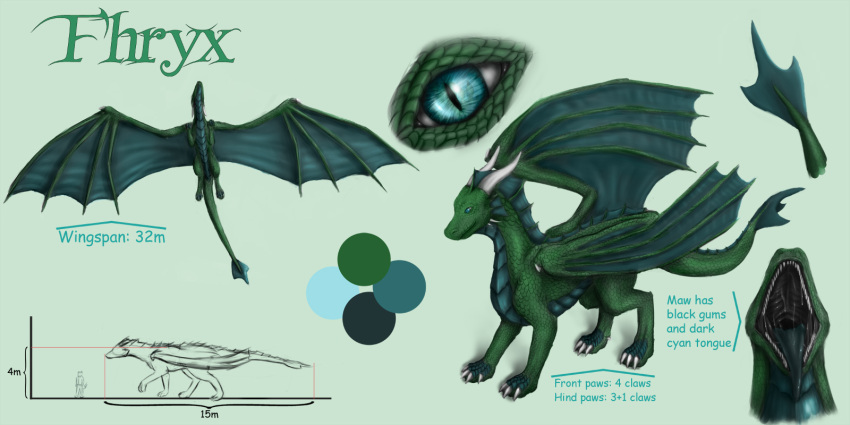 2:1 ambiguous_gender blue_body blue_eyes blue_scales blue_tongue blue_wings bodily_fluids cheek_spikes dragon facial_spikes feral fhryx front_view glistening glistening_eyes green_body green_scales hi_res horn kiva~ membrane_(anatomy) membranous_wings model_sheet mouth_shot open_mouth pupils saliva saliva_string scales scalie sharp_teeth side_view simple_background slit_pupils solo spade_tail spikes spikes_(anatomy) spread_wings teeth tongue tongue_out white_horn wings