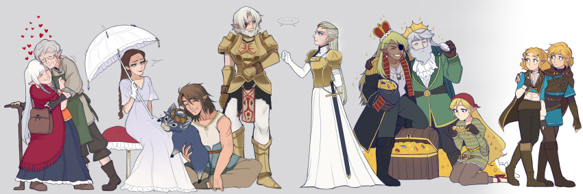 ... 5boys 6+girls absurdres aged_up armor armored_dress beard blonde_hair breastplate brown_hair cane cloak couple crown dark-skinned_female dark_skin dress eyepatch facial_hair gold grey_hair heart highres hug if_they_mated link mims_(mimimon) multiple_boys multiple_girls multiple_persona old old_man old_woman parasol pointy_ears princess_zelda shared_speech_bubble sitting speech_bubble spoken_ellipsis tetra the_legend_of_zelda the_legend_of_zelda:_breath_of_the_wild the_legend_of_zelda:_ocarina_of_time the_legend_of_zelda:_skyward_sword the_legend_of_zelda:_the_wind_waker the_legend_of_zelda:_twilight_princess treasure_chest umbrella