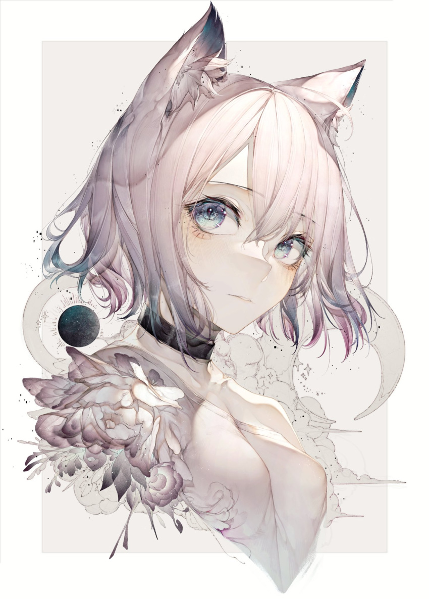 1girl animal_ear_fluff animal_ears blue_eyes commission highres hito_komoru looking_at_viewer original parted_lips portrait short_hair simple_background skeb_commission solo white_background white_hair