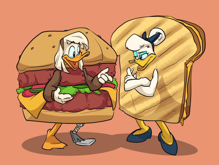 anatid anseriform anthro avian bird burger burger_costume cheeseburger_costume clothing costume daisy_duck della_duck disney duck duo female food food_costume grilled_cheese grilled_cheese_costume grilled_cheese_sandwich grilled_cheese_sandwich_costume kigtoons koopakrazy85 sandwich_(food) sandwich_costume