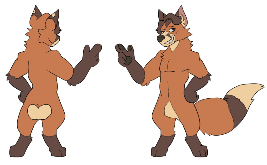 anthro battycat brown_body brown_eyes brown_fur brown_hair canid canine fox fur hair heart_(marking) herbert_(battycat) hi_res male mammal orange_body orange_fur pawpads paws solo