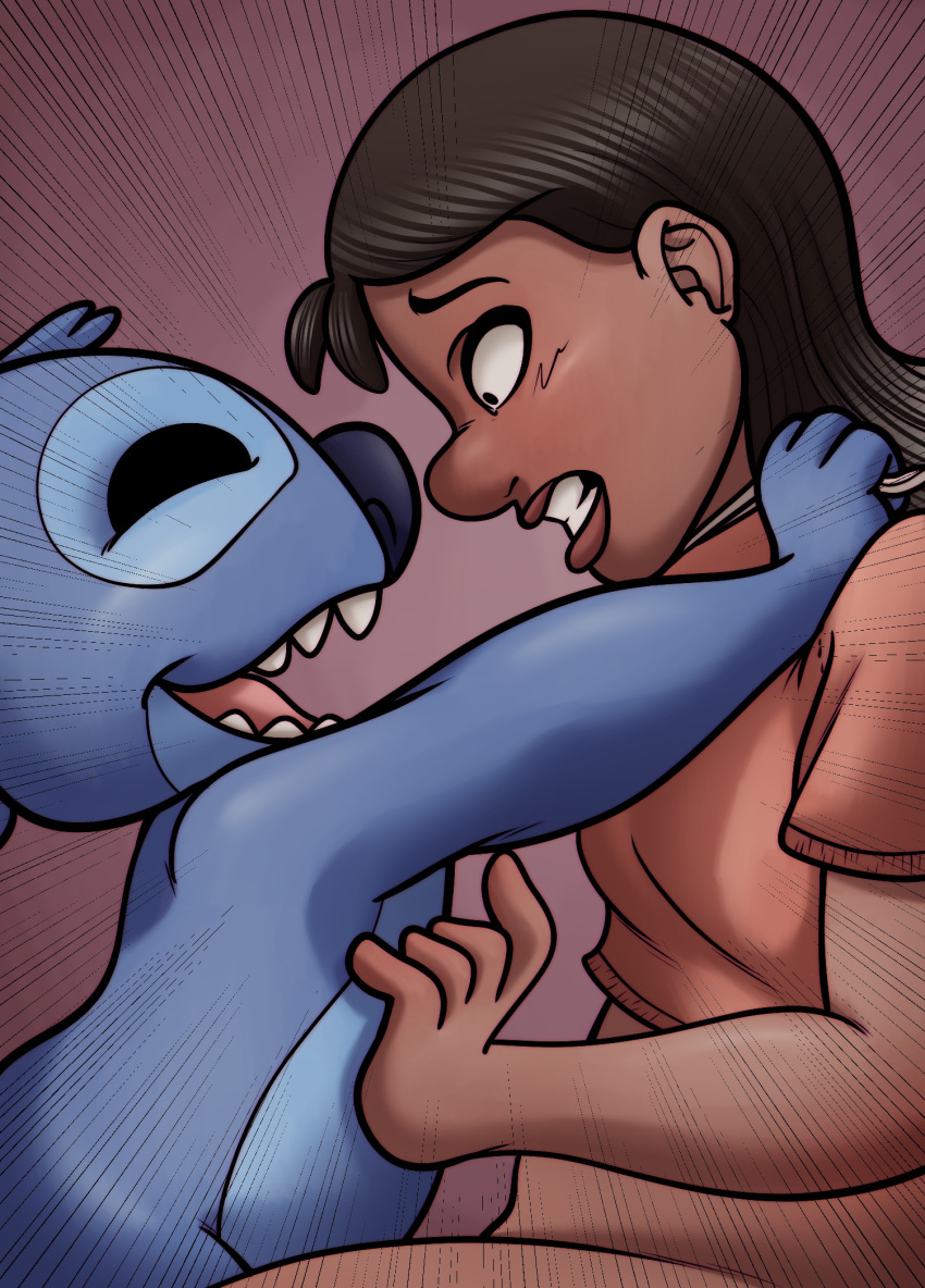 alien andyaoa anthro asphyxiation blue_body blue_fur bottomless choking clenched_teeth clothed clothing comic_panel dark_body disney duo female forced fur garrote hi_res human interspecies lilo_and_stitch male male/female mammal nani_pelekai preview rape scared sequel size_difference stitch_(lilo_and_stitch) strangling teeth wire